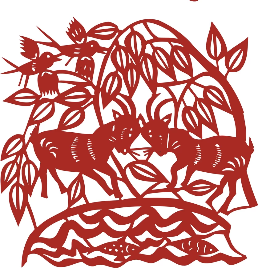 中国风中式传统喜庆民俗人物动物窗花剪纸插画边框AI矢量PNG素材【261】